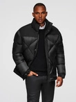 Men's hooded jacket with geometric diamond quilting - black V1 OM-JAHP-0237