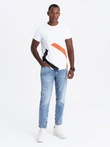 Men's cotton t-shirt with contrasting two-tone print - white V2 OM-TSPT-0219 