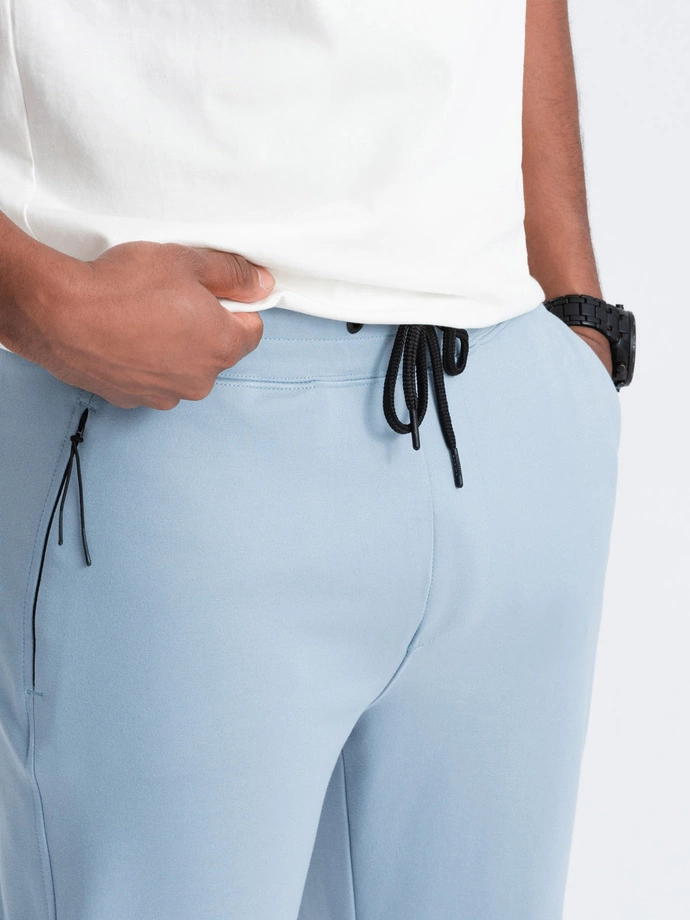 Men's sweatpants joggers on elastic with stitching - light blue V2 OM-PASK-0142