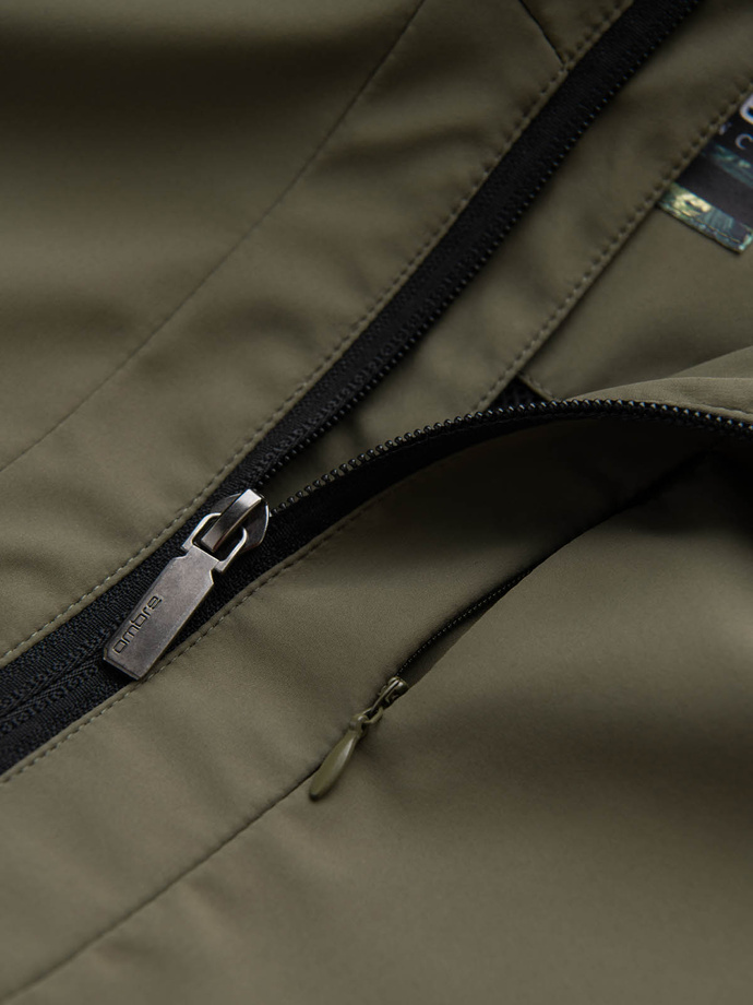 Pánska ľahká bunda s kapucňou a sieťovanou podšívkou - olivová V2 OM-JANP-0149