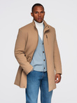 Structured fitted coat for men with high collar - light brown V4 OM-COWC-0136