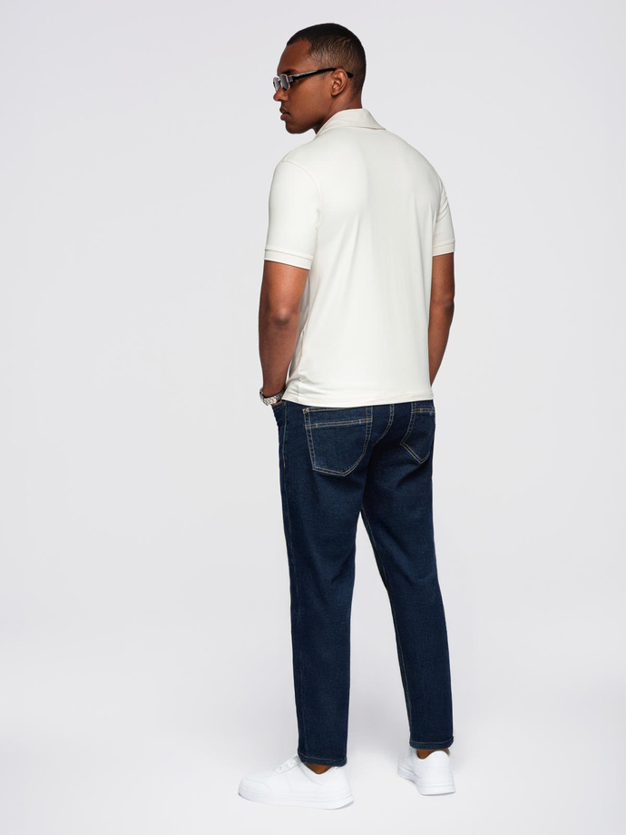 Tricou polo elegant pentru bărbați din material elastic - crem V2 OM-POSS-0150