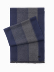 Elegant men's scarf with geometric patterns - navy blue-gray V1 OM-ACSF-0115