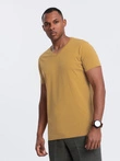 Tricou clasic din bumbac pentru bărbați BASIC cu decolteu tip echipaj - muștar V8 OM-TSBS-0145