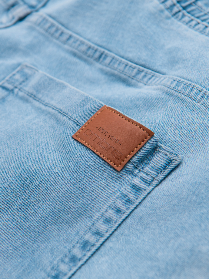 Pantaloni JOGGERS din denim cu efect de spălare pentru bărbați - albastru deschis V1 OM-PADJ-0267