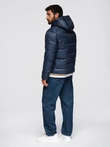 Men's quilted puffer jacket with hood - navy blue V4 OM-JAHP-0235