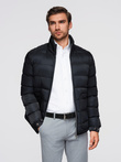 Men's quilted jacket with gloss and stand-up collar - black V1 OM-JALP-0218