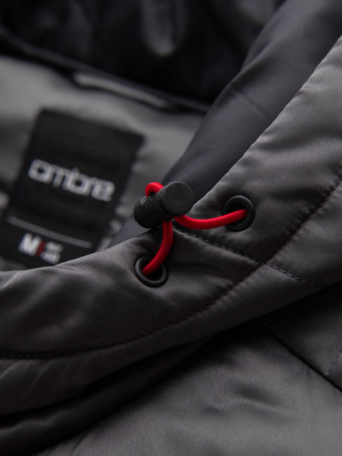 Jachetă matlasată pentru bărbați, ușor izolată, cu ornamente din satin - grafit V14 OM-JALP-0180