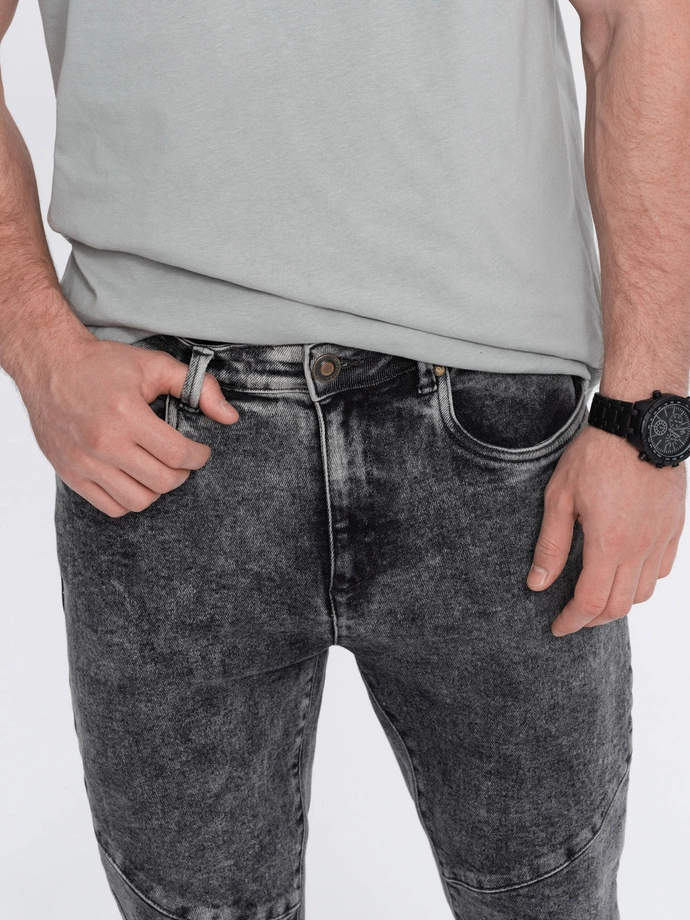 Pantaloni bărbătești slim fit din denim cu cusături la genunchi - gri V3 OM-PADP-0109