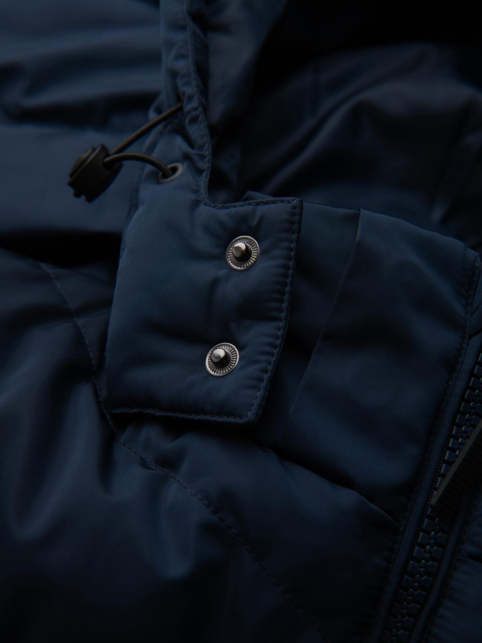 Men's jacket with asymmetrical quilting and hood - navy blue V4 OM-JAHP-0304