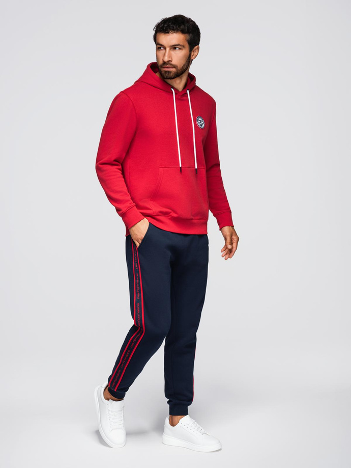 Pánské sportovní kalhoty s lemováním - tmavě modré V3 OM-PASK-0284