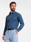 Cămașă bărbătească din bumbac cu model SLIM FIT - albastru V4 OM-SHCS-0151