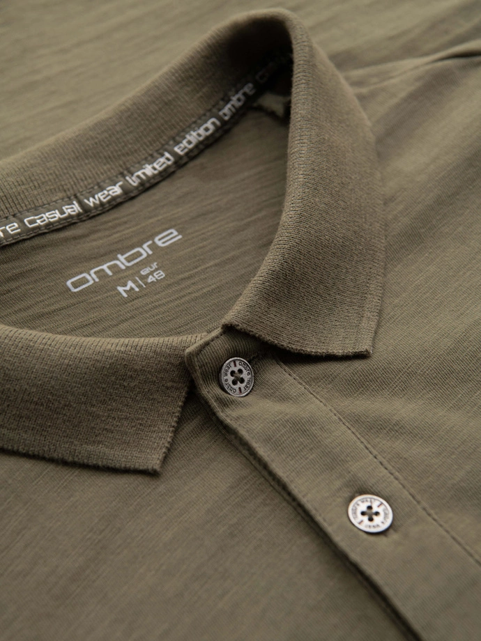 Men's polo t-shirt with decorative buttons - dark olive V5 S1744