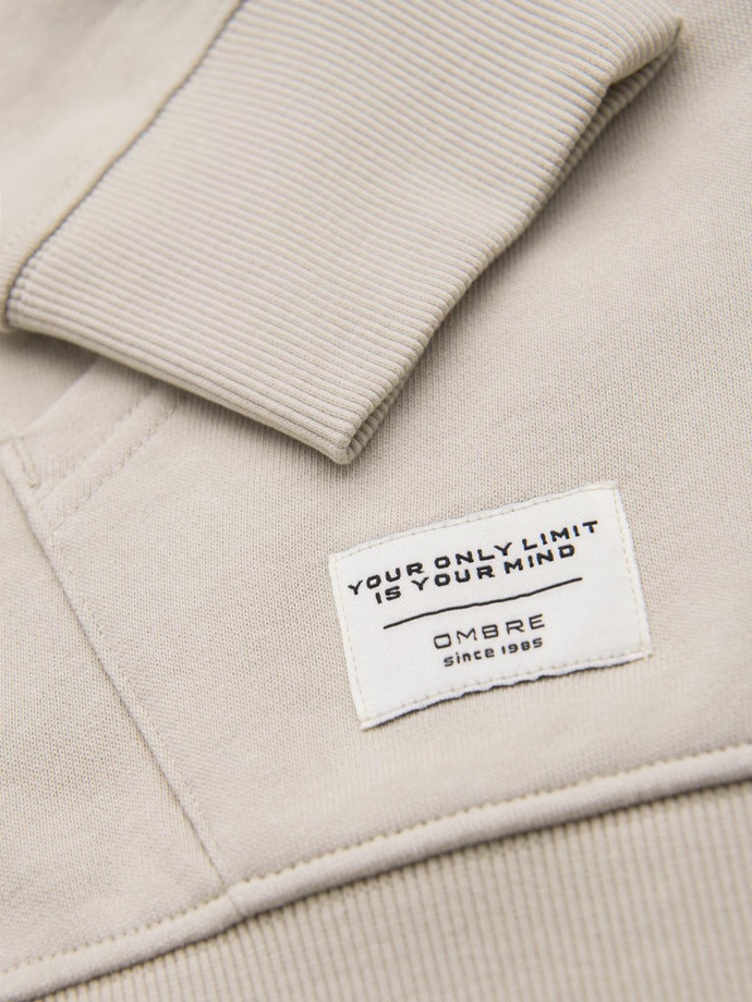 Pánska mikina BASIC na zips s kapucňou - svetlo béžová V1 OM-SSBZ-0178
