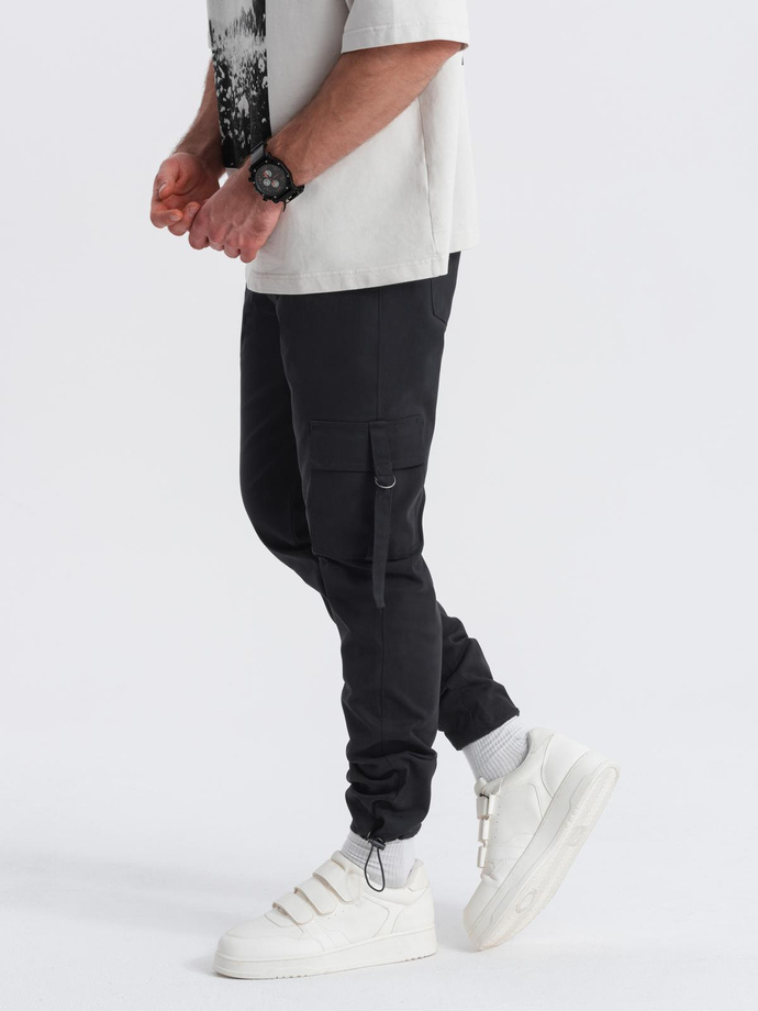 Pantaloni cargo STRAIGHT LEG pentru bărbați cu buzunare în dungi - negru V4 OM-PACG-0197