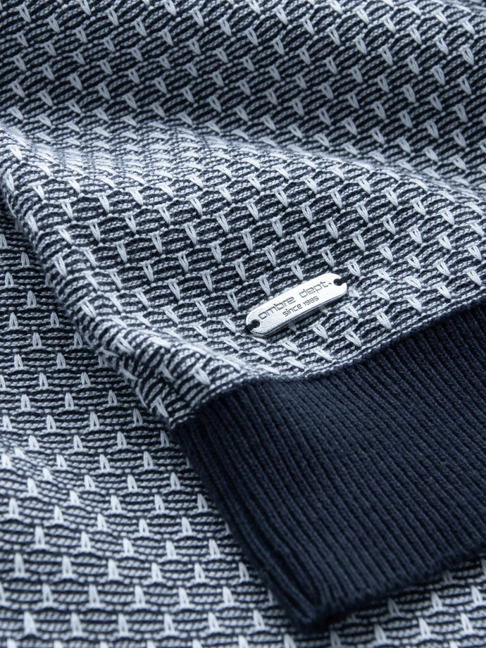 Knitted men's RELAXED FIT sweater with patterns - navy blue V1 OM-SWSW-0111