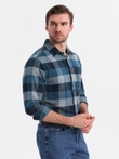 Men's plaid flannel shirt - blue V4 OM-SHCS-0150