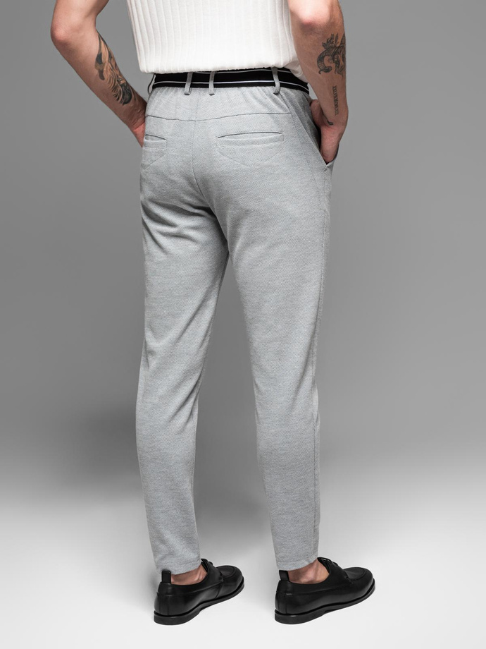 Pantaloni bărbătești tricotați cu talie elastică - gri deschis V1 OM-PACP-0116