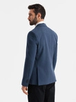 Elegantiška vyriška SLIM FIT striukė su rajono audiniu - tamsiai mėlyna V3 OM-BLZB-0135