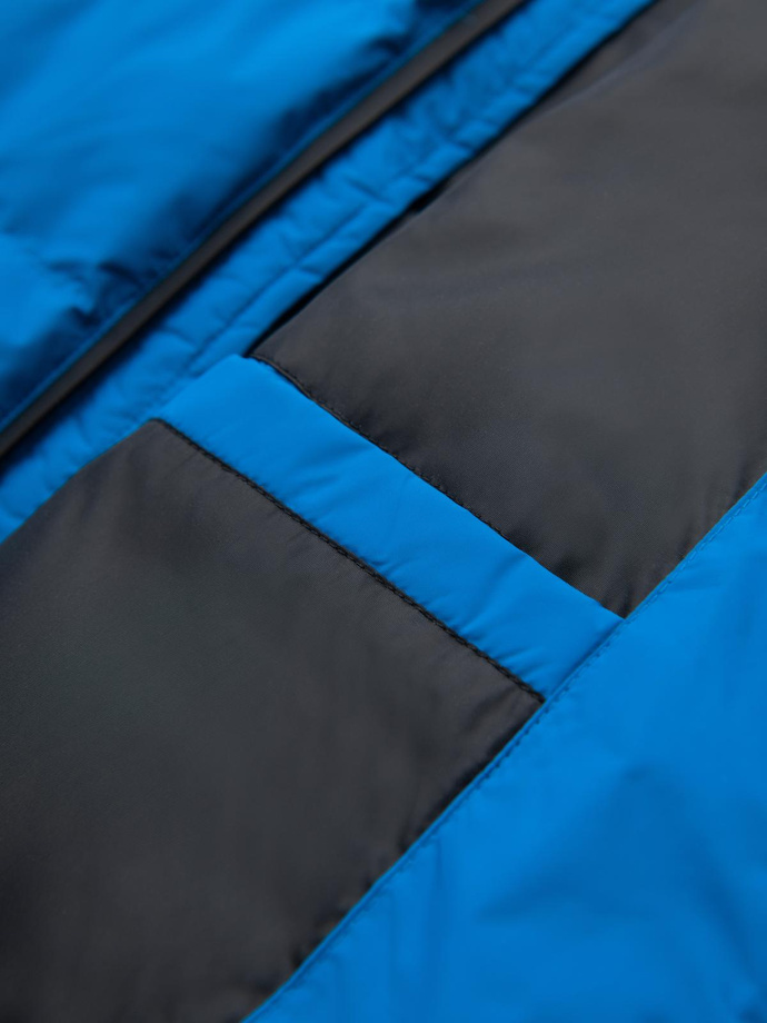 Pánská zateplená prošívaná bunda s raglánovými rukávy - modrá V2 OM-JAHP-0302