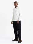 Structured men's polo longsleeve with patch - white V2 OM-POLS-0131