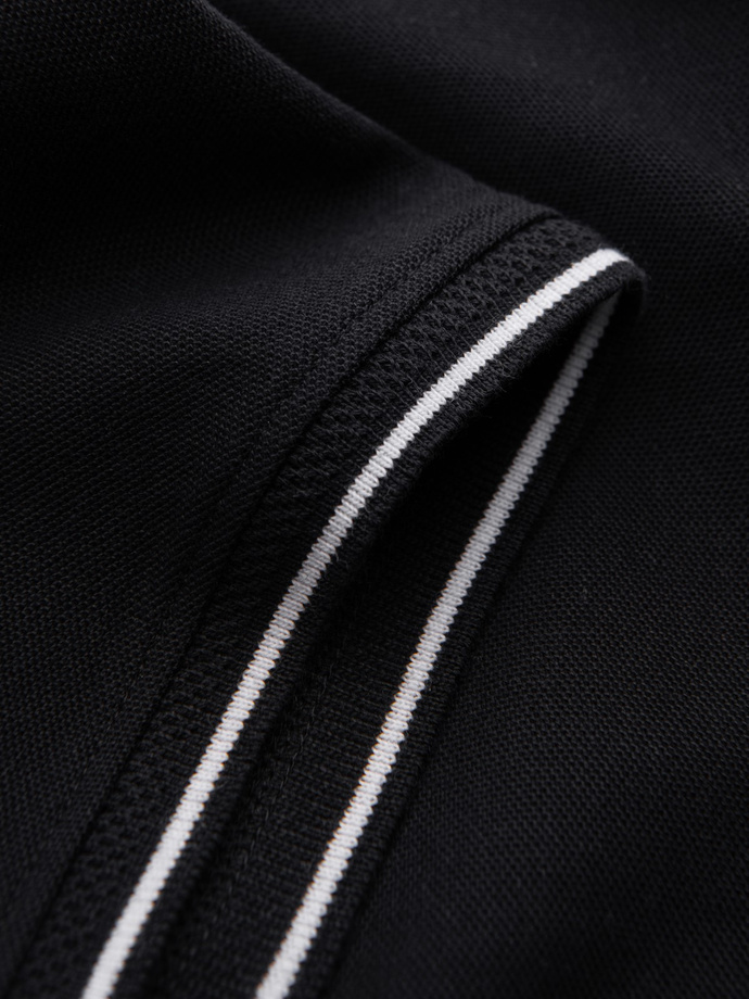 Tricou polo bărbătesc fără nasturi din tricot piqué - negru V2 OM-POSS-0110