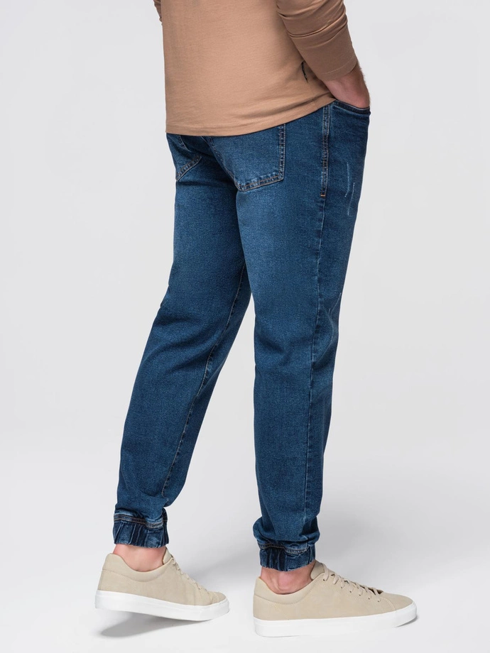 Pantaloni JOGGERS bărbătești din denim cu evazare clasică - albastru V2 OM-PADJ-0265
