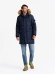 Jachetă cu glugă parka lungă și caldă pentru bărbați - albastru marin V1 OM-JALJ-0182