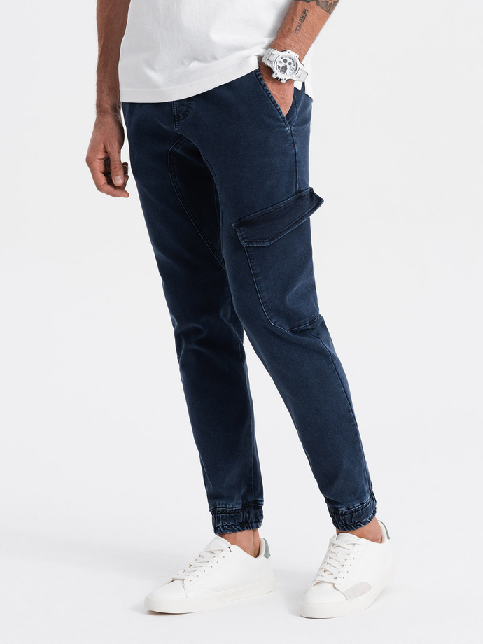 Pantaloni bărbați JOGGERS cu buzunar cargo - albastru marin V3 OM-PADJ-0112