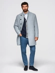 Pánský kabát s vysokým límcem a asymetrickým zapínáním - šedý melír V1 OM-COWC-0141