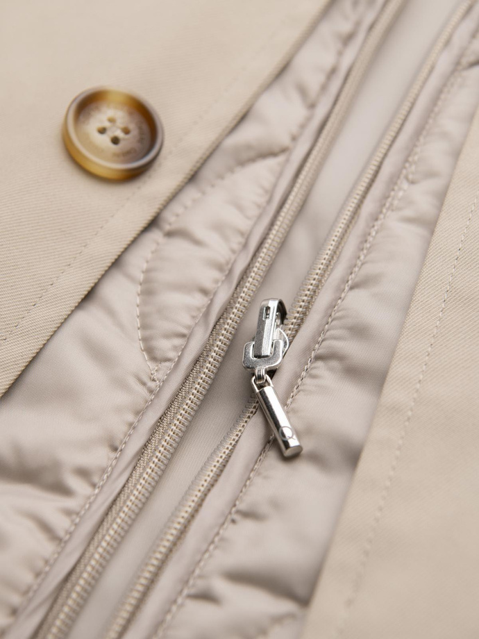 Men's minimalist coat with detachable vest - beige V1 OM-COLC-0139