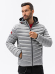 Men's quilted jacket with satin finish - silver V17 OM-JALP-0121