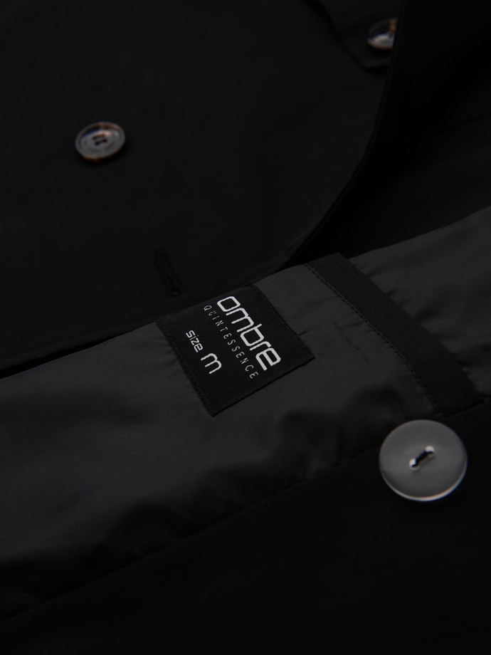 Elegantný pánsky plášť SLIM FIT s opaskom - čierny V2 OM-COSC-0126