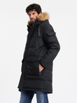 Men's long warm parka jacket with hood - black V2 OM-JALJ-0182