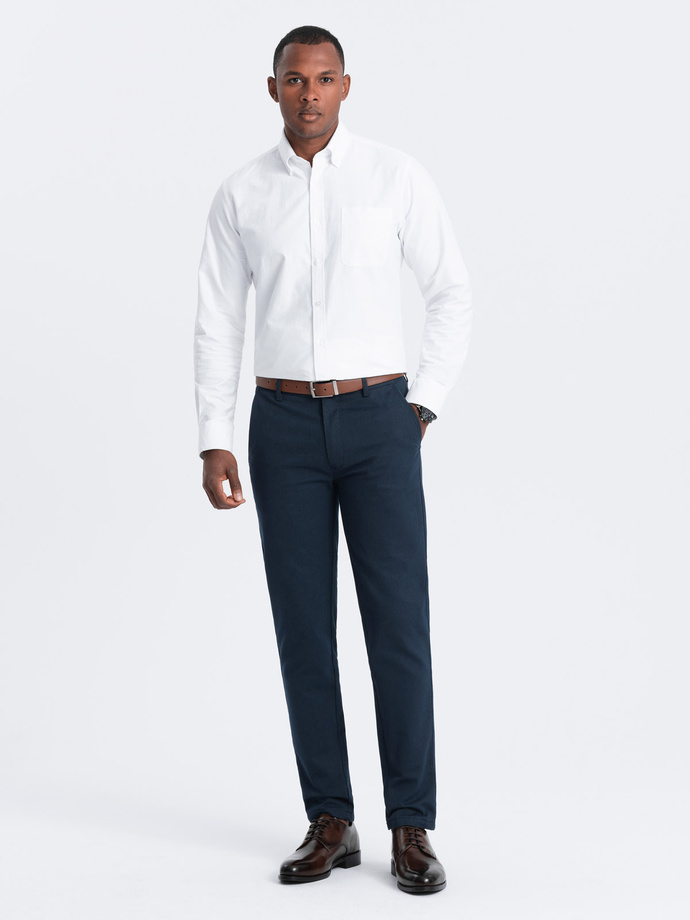 Pánske klasické chino nohavice s jemnou textúrou - tmavomodré V3 OM-PACP-0188