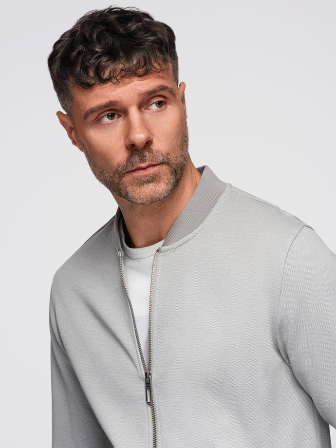 Jachetă bomber din tricot pique pentru bărbați - gri V4 OM-SSZP-0238