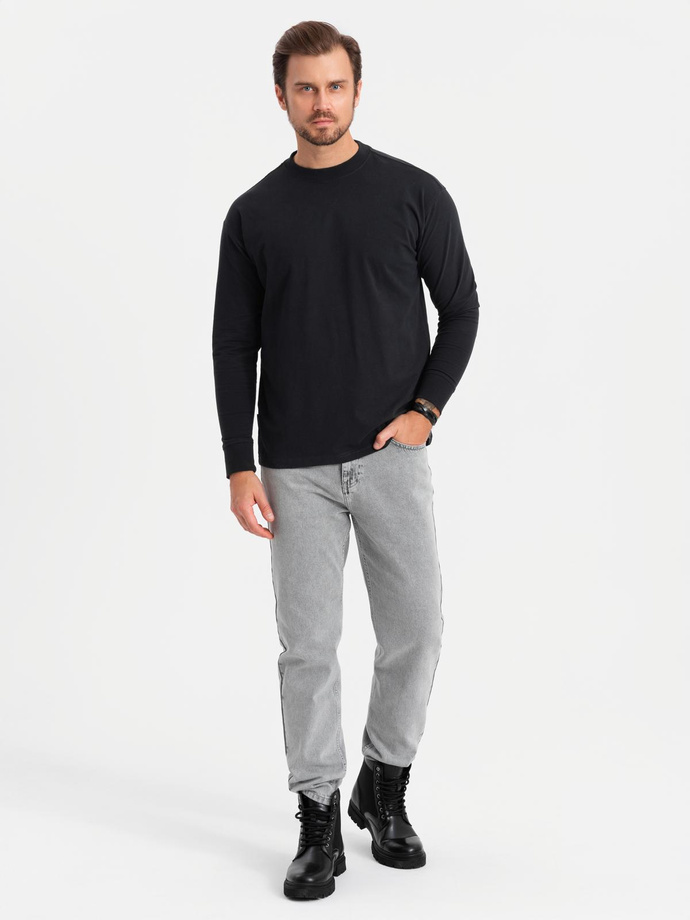 Bărbați LOOSE FIT bumbac mânecă lungă cu decolteu rotund - negru V1 OM-LSBC-0129