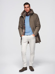 Men's parka coat with wool and hood - khaki V2 OM-COWC-0132
