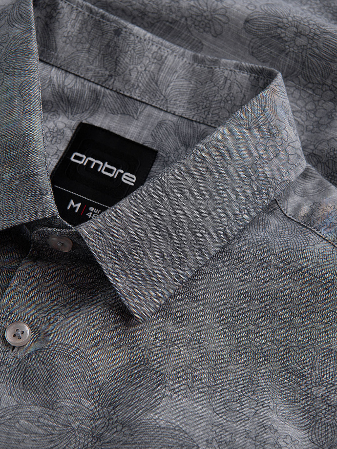 Cămașă bărbătească clasică din flanelă de bumbac cu carouri - gri V3 OM-SHCS-0157