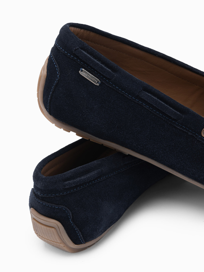 Men's leather moccasin shoes with thong and driver sole - navy blue V4 OM-FOCS-0150