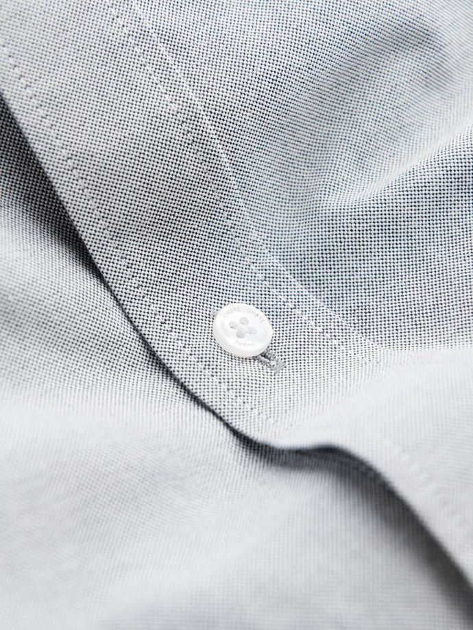 Elegant men's oxford shirt with embroidery - light grey V2 OM-SHOS-0172