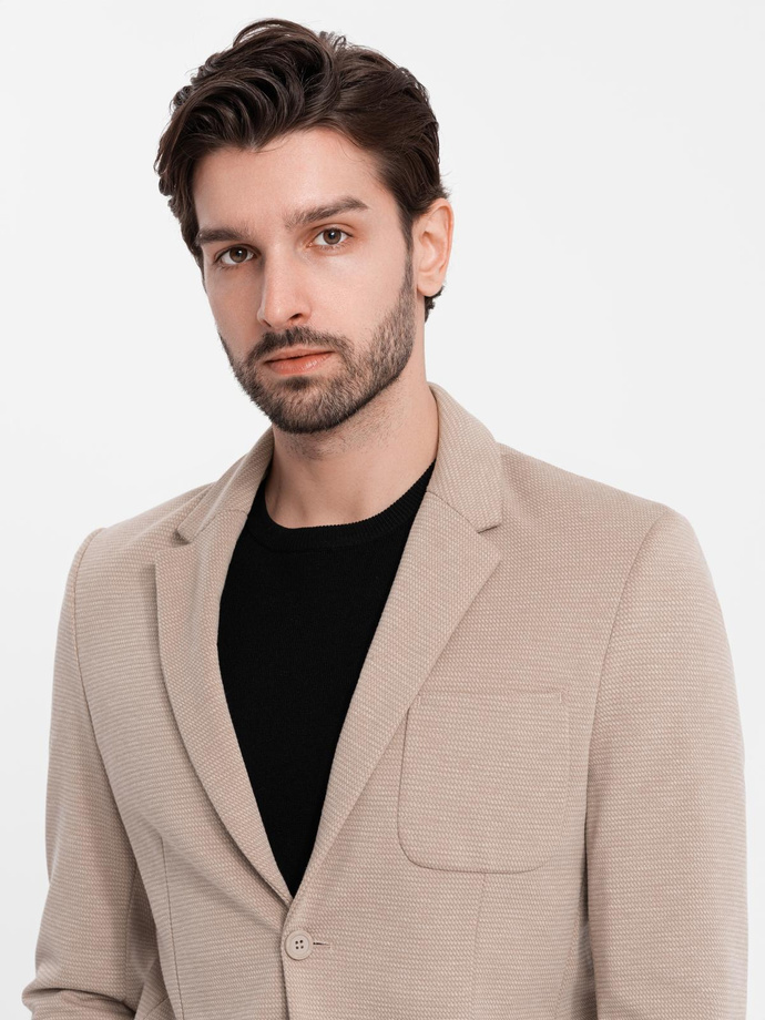 Blazer bărbătesc elegant, din tricot structurat - bej V2 OM-BLZB-0129 