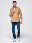 Men's REGULAR FIT cotton shirt with pocket - light brown V2 OM-SHOS-0153