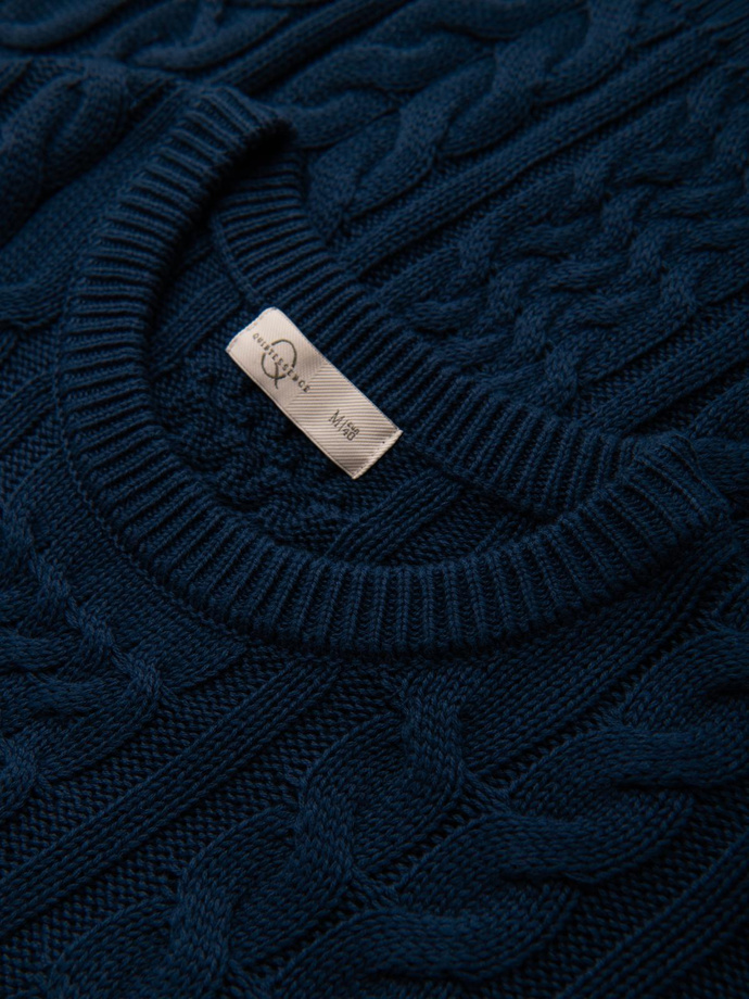 Men's elegant sweater with interesting weave - navy blue V5 OM-SWSW-0173
