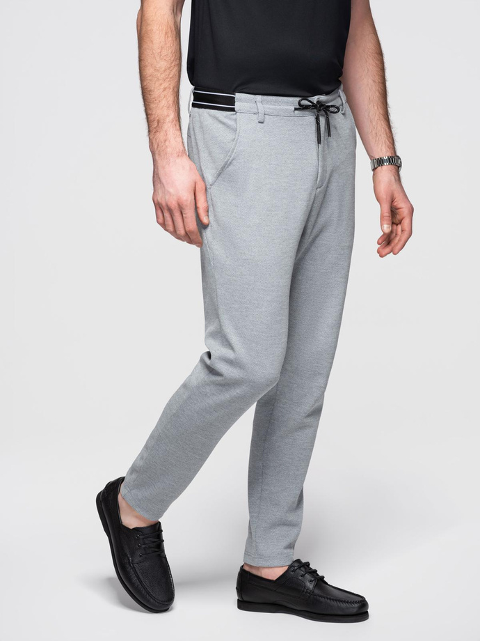 Men's knitted pants with elastic waistband - light grey V1 OM-PACP-0116