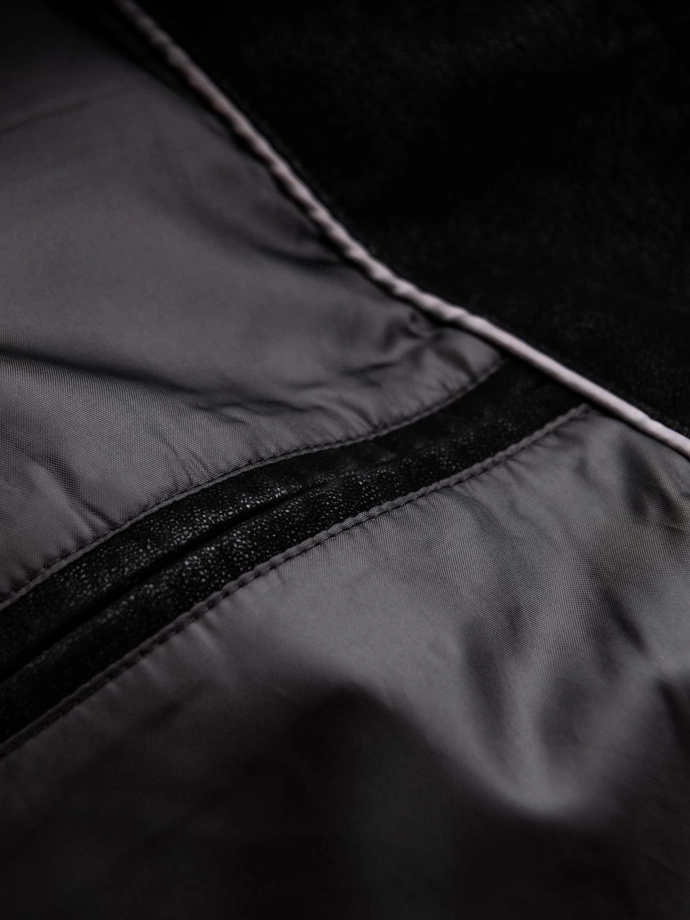 Stylish men's eco leather biker jacket with collar - black V2 C637