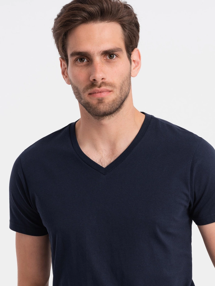 BASIC men's classic cotton T-shirt with a crew neckline - navy blue V2 OM-TSBS-0145