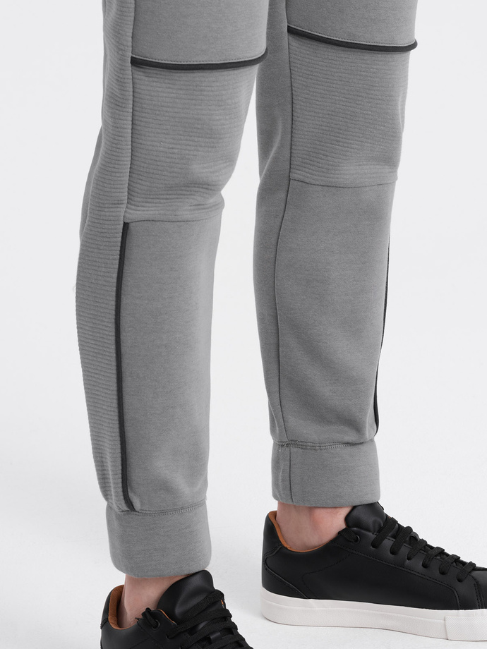 Men's sweatpants with contrast stitching - gray V2 OM-PASK-0145