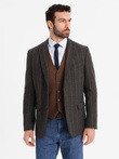 Men's elegant plaid blazer with wool blend - graphite V3 OM-BLZB-0137