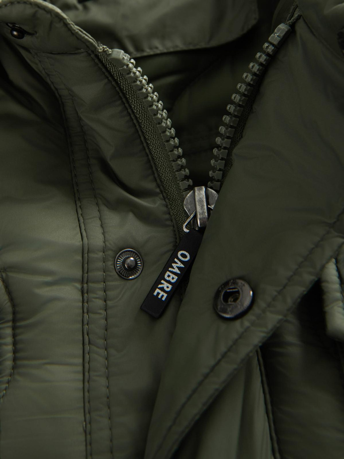 Men's quilted jacket in shirt cut - olive V2 OM-JALP-0215